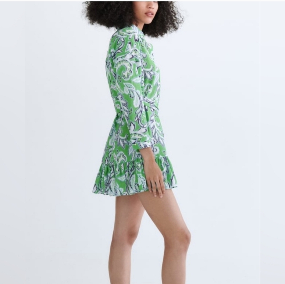 ZARA Spring Collection 2022 Blue / Green Printed Shirt Mini Dress Size L - Picture 3 of 14